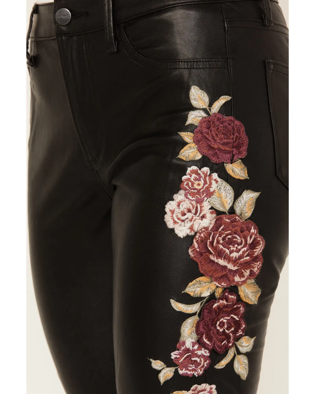 Driftwood Women's High Rise Vegan Leather Fallen Roses Flare Pants