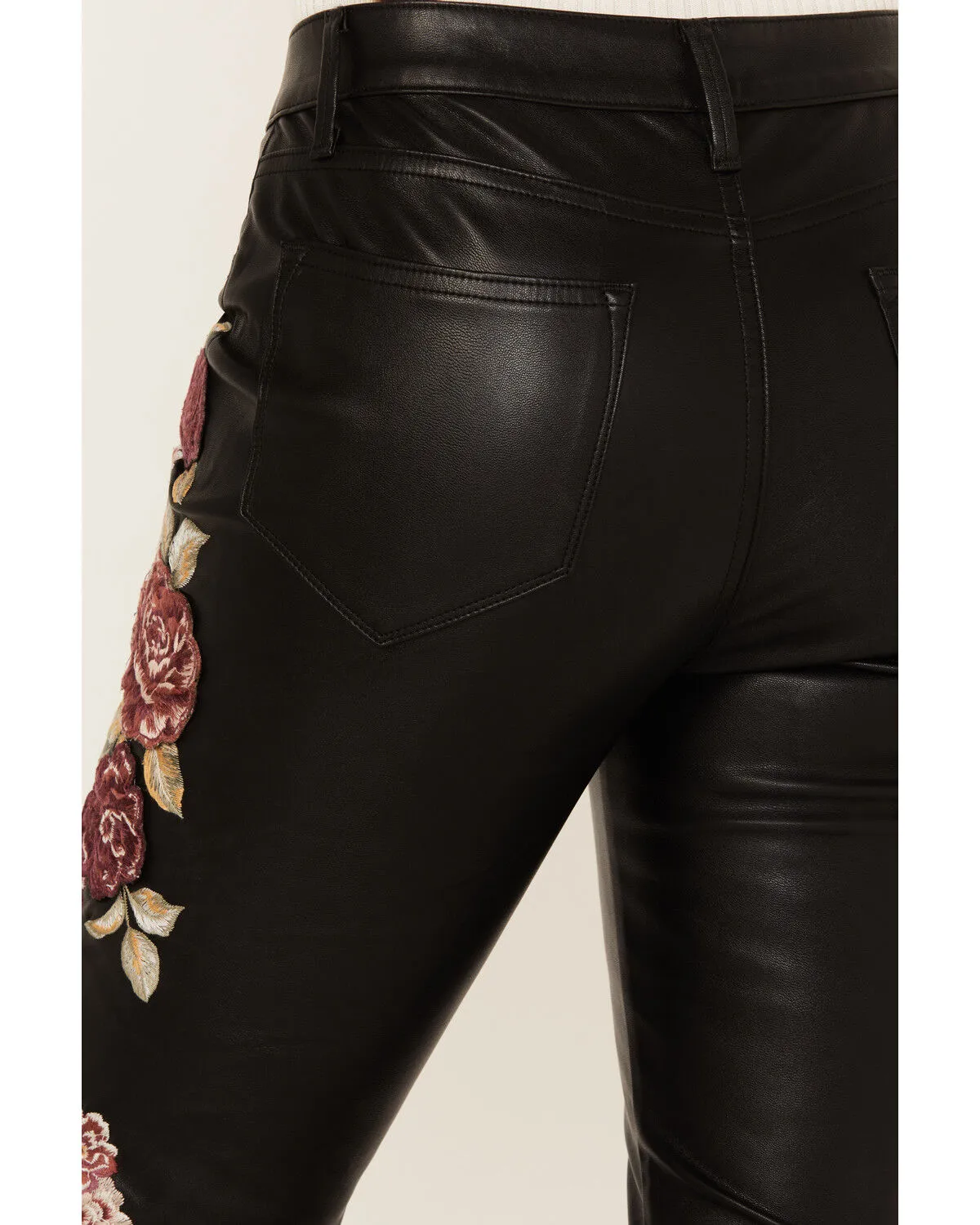 Driftwood Women's High Rise Vegan Leather Fallen Roses Flare Pants