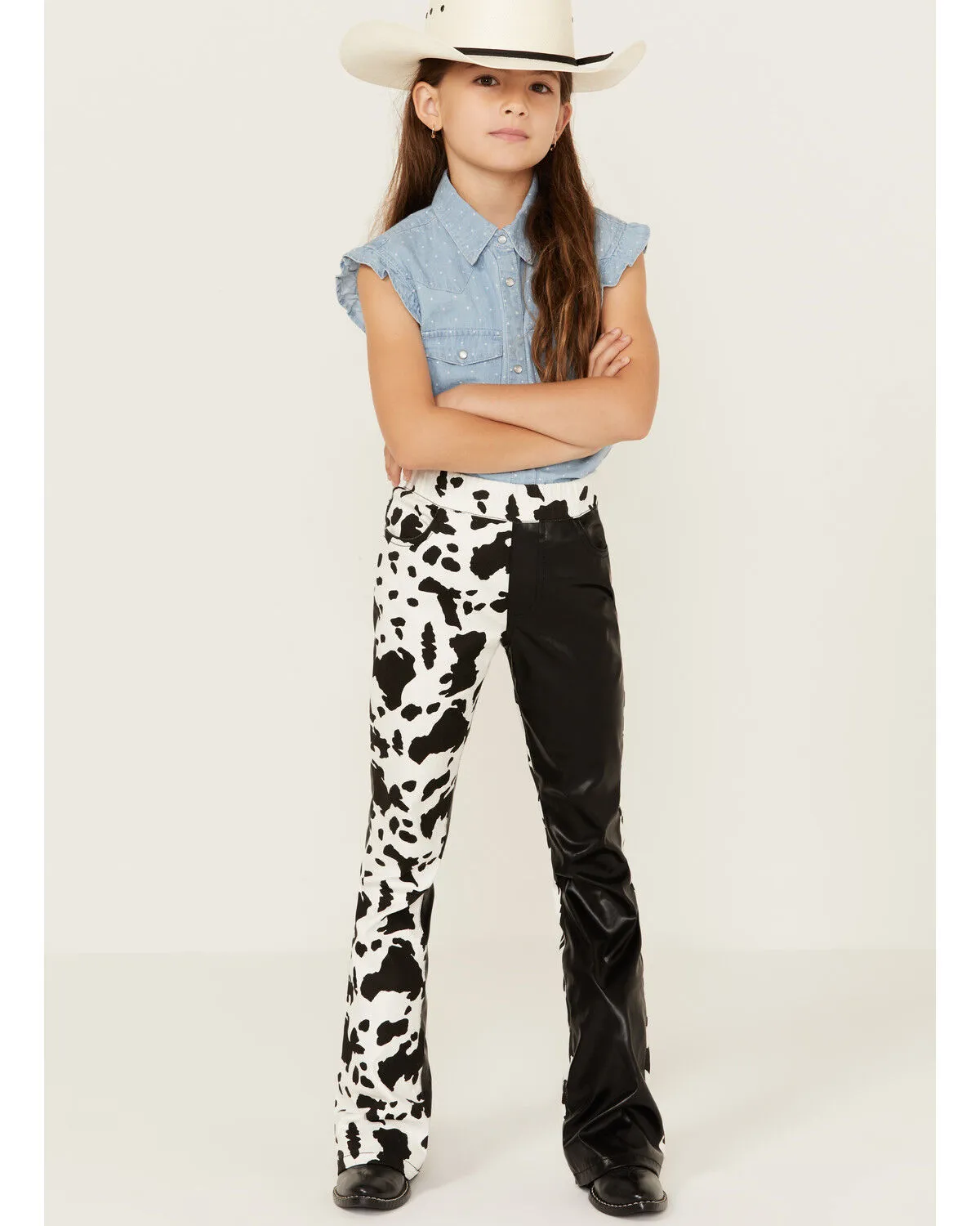 Saints & Hearts Girls Cow Print Flare Pants