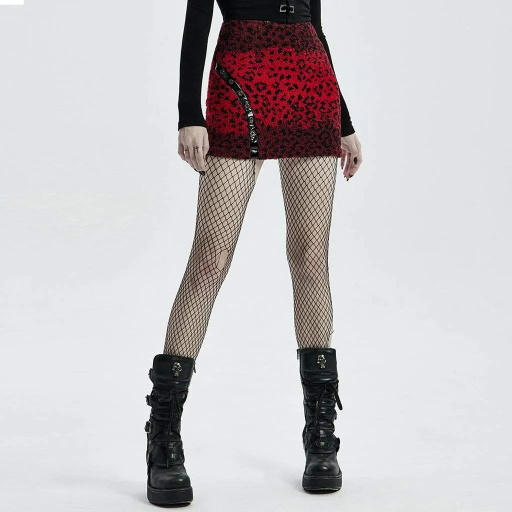 Punk Red Leopard Printed Mini Skirts for Women