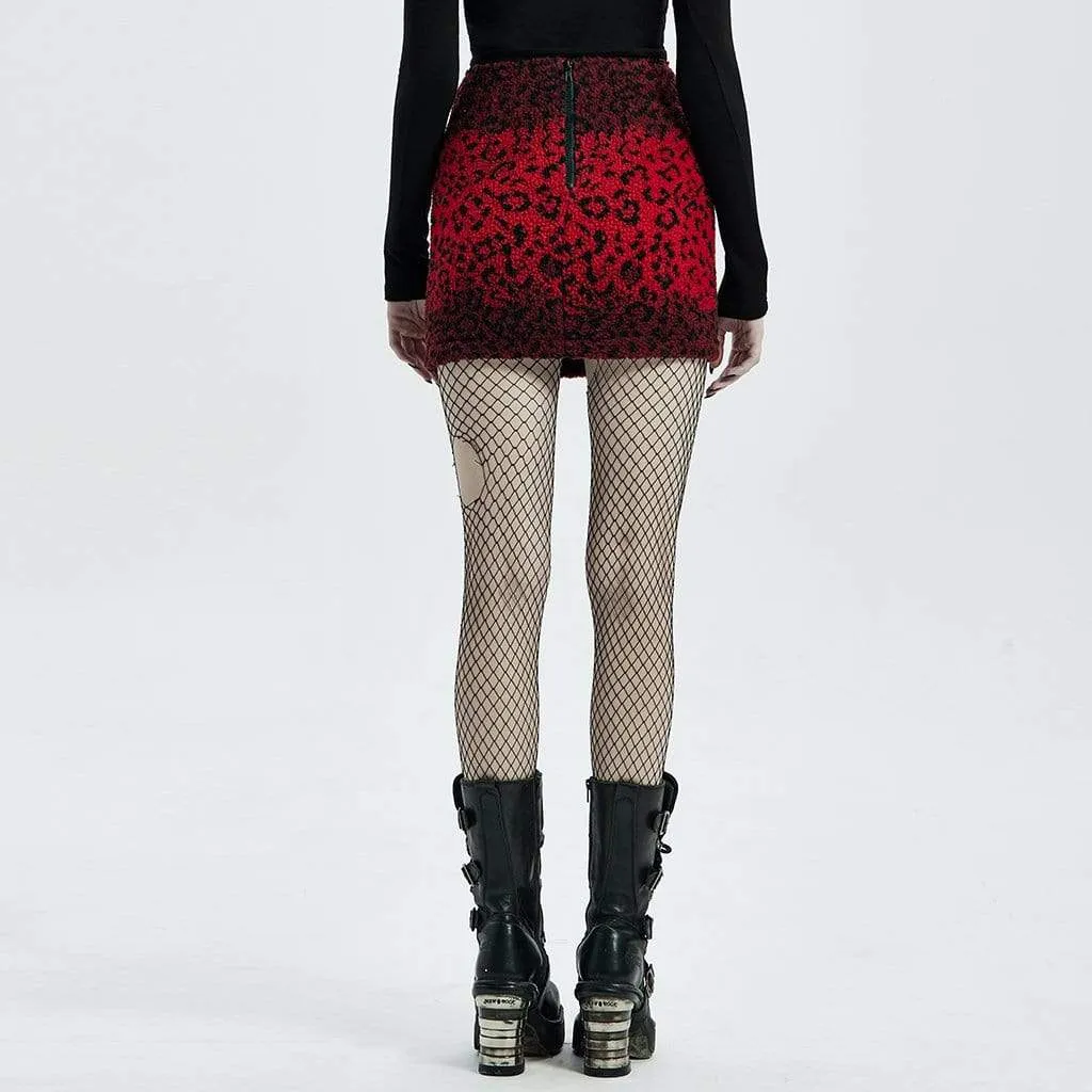 Punk Red Leopard Printed Mini Skirts for Women