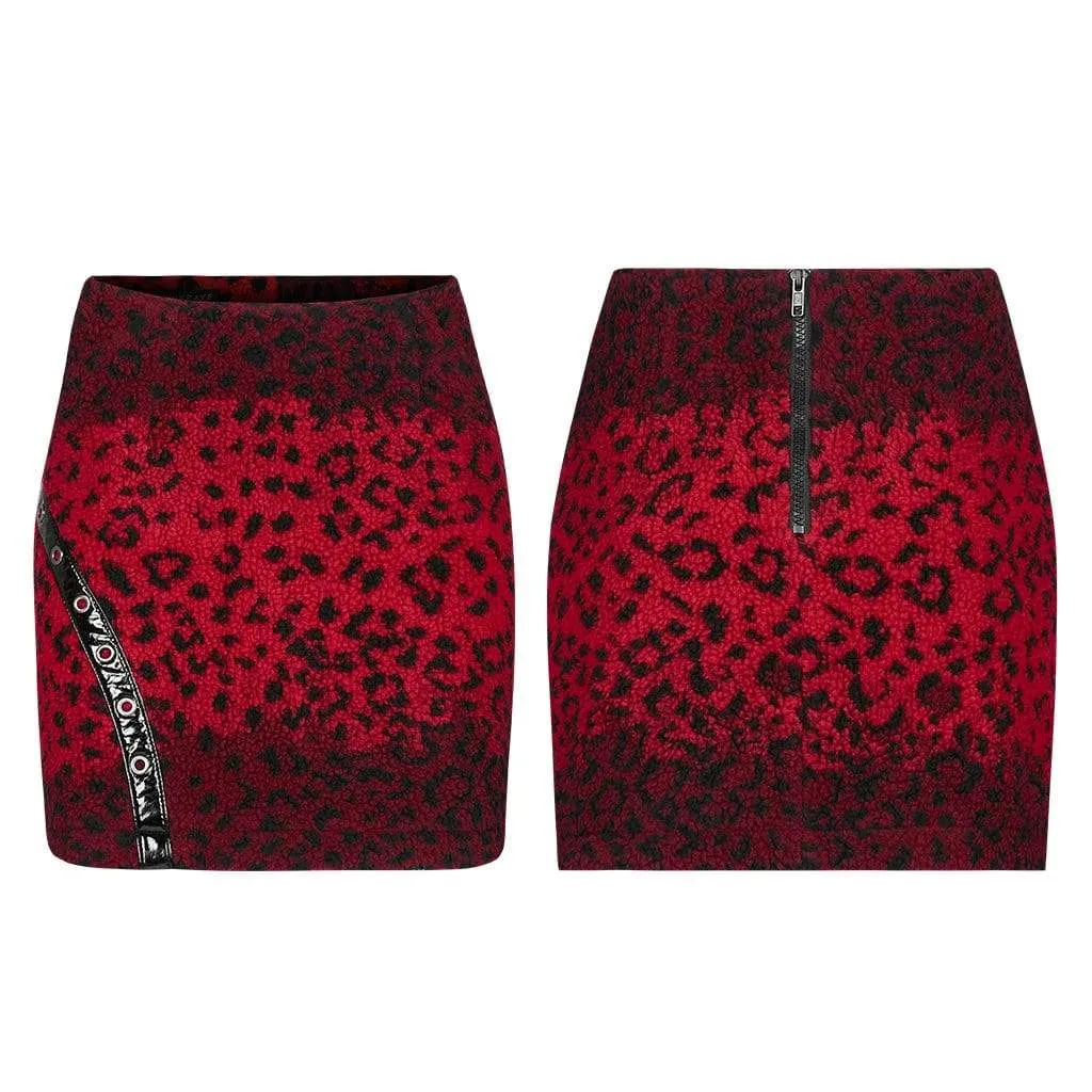 Punk Red Leopard Printed Mini Skirts for Women