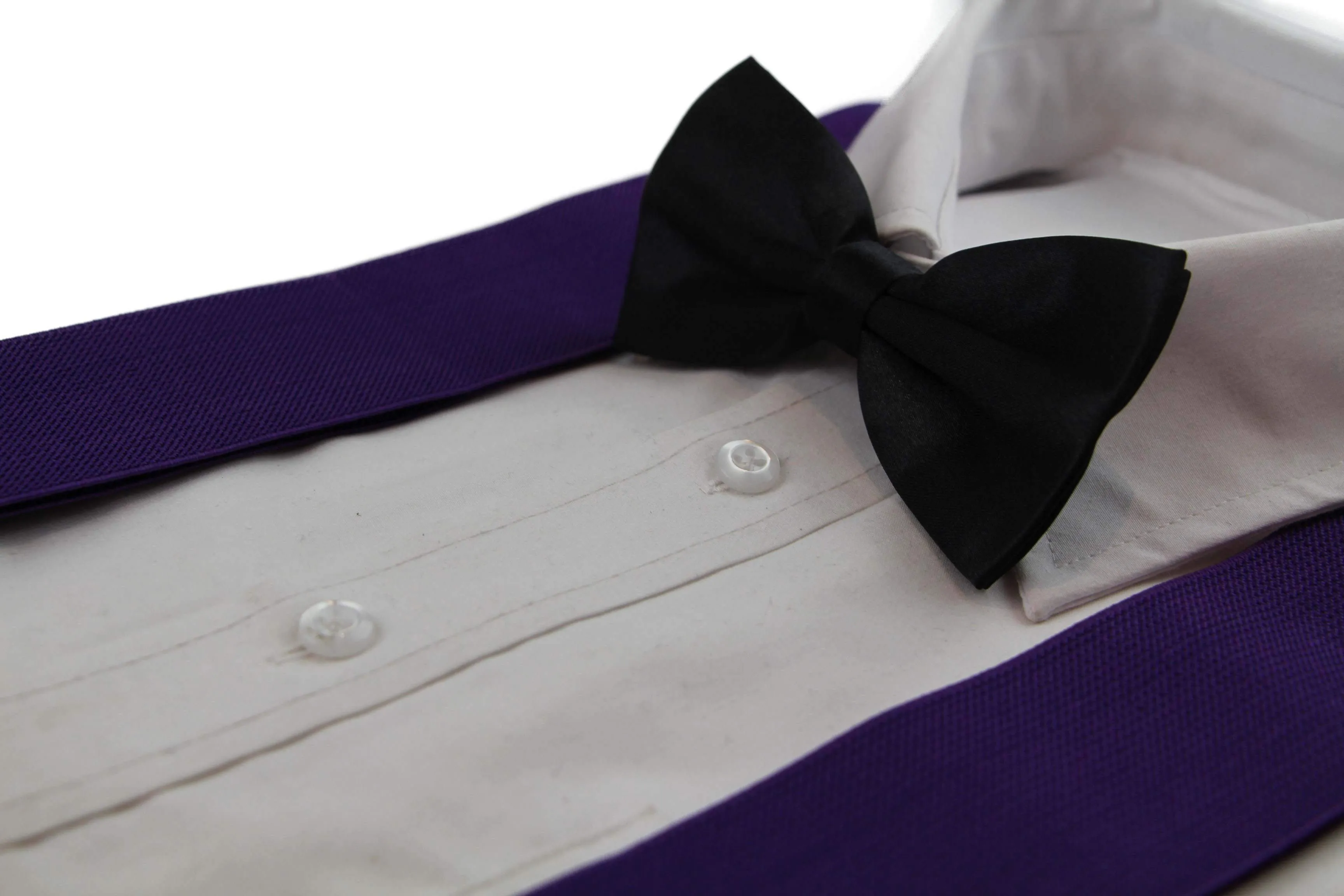 Purple 120cm Extra Wide Suspenders & Black Bow Tie Set