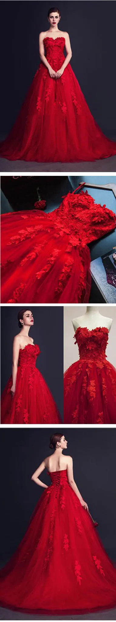 Stunning Red Lace Ball Gown Wedding Dress