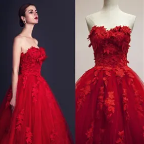 Stunning Red Lace Ball Gown Wedding Dress