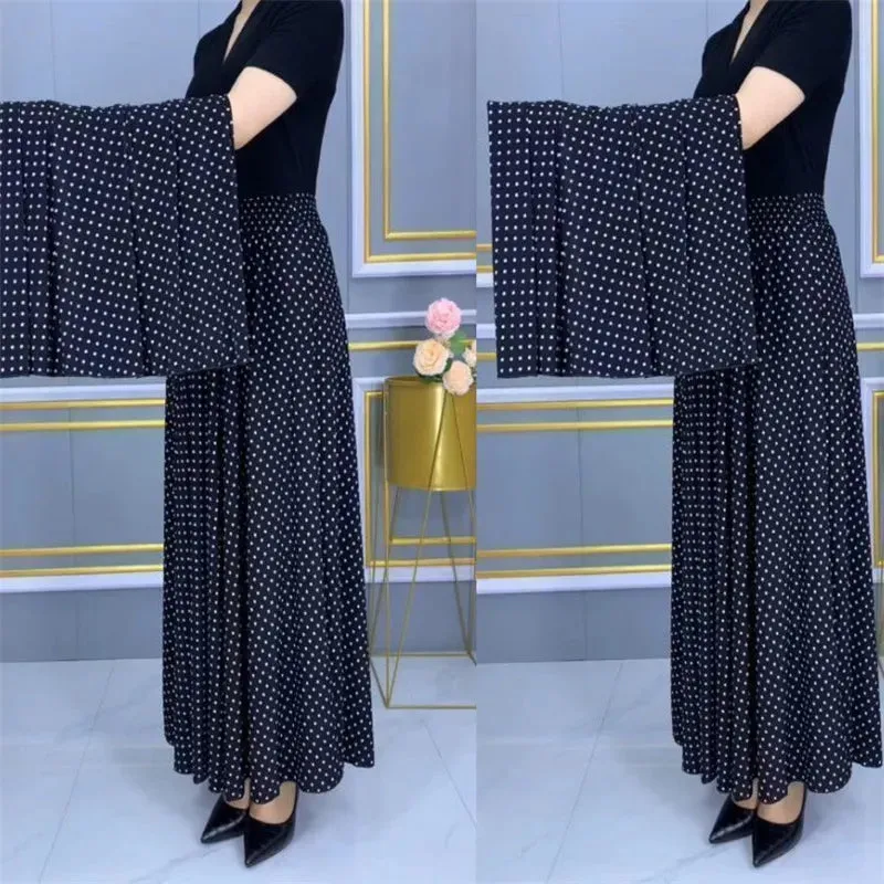 Long Pleated High Waist Elastic Skirt