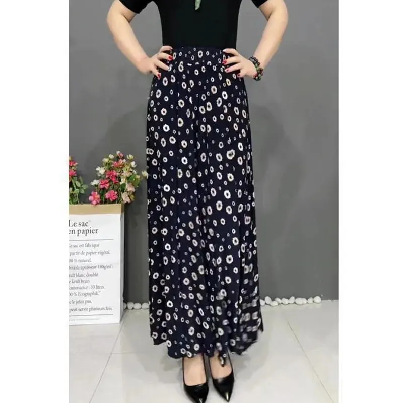 Long Pleated High Waist Elastic Skirt