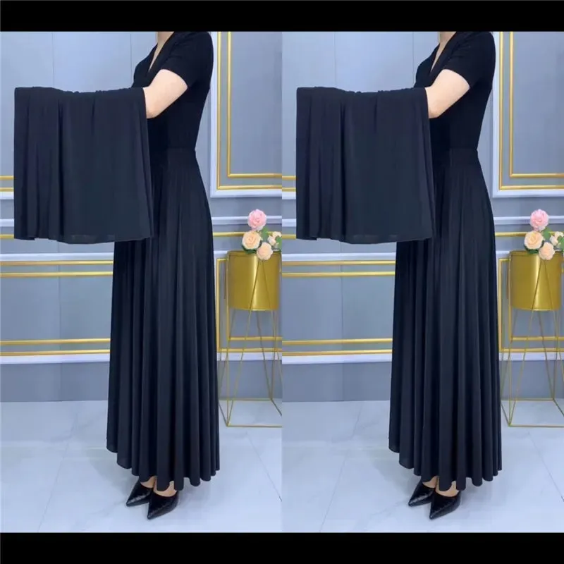 Long Pleated High Waist Elastic Skirt