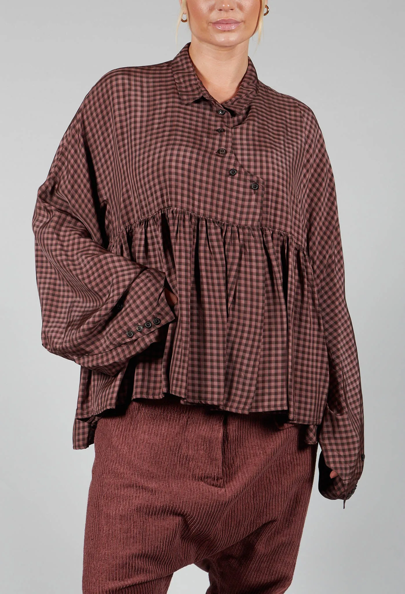 Rust Medium Check Peplum Shirt