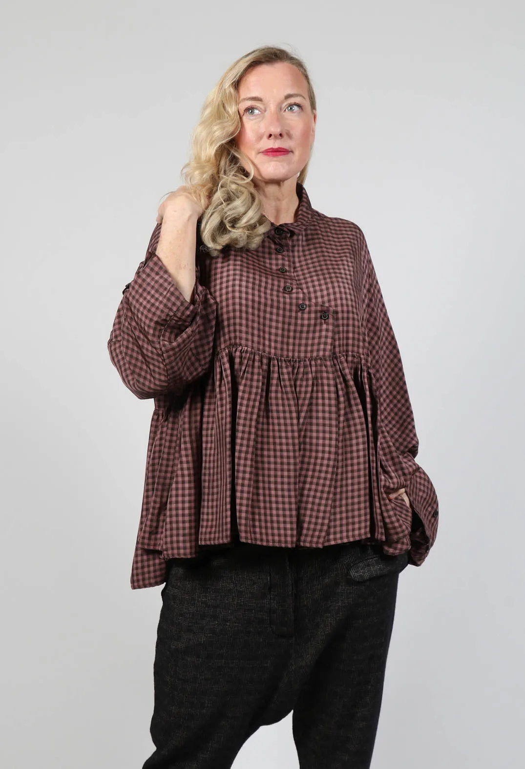 Rust Medium Check Peplum Shirt