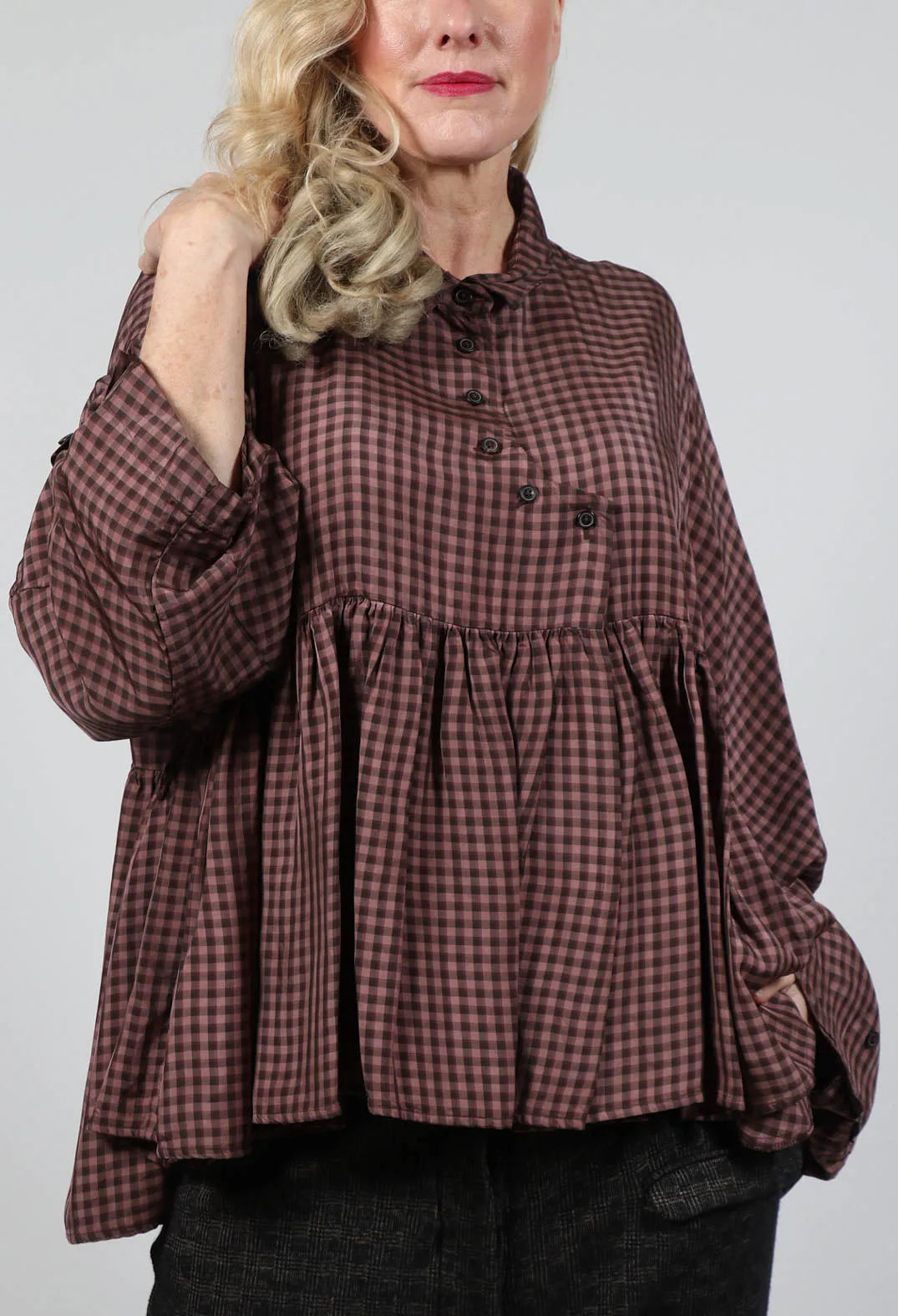 Rust Medium Check Peplum Shirt