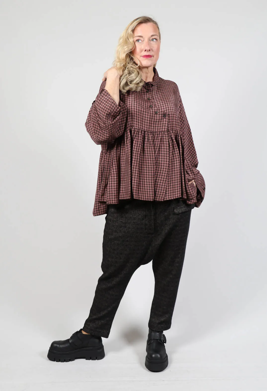 Rust Medium Check Peplum Shirt