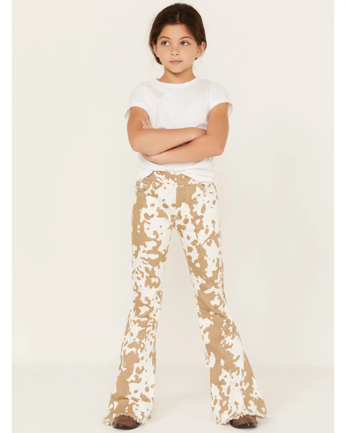 Saint and Hearts Girls' Cowhide Print Pull On Flare Pants