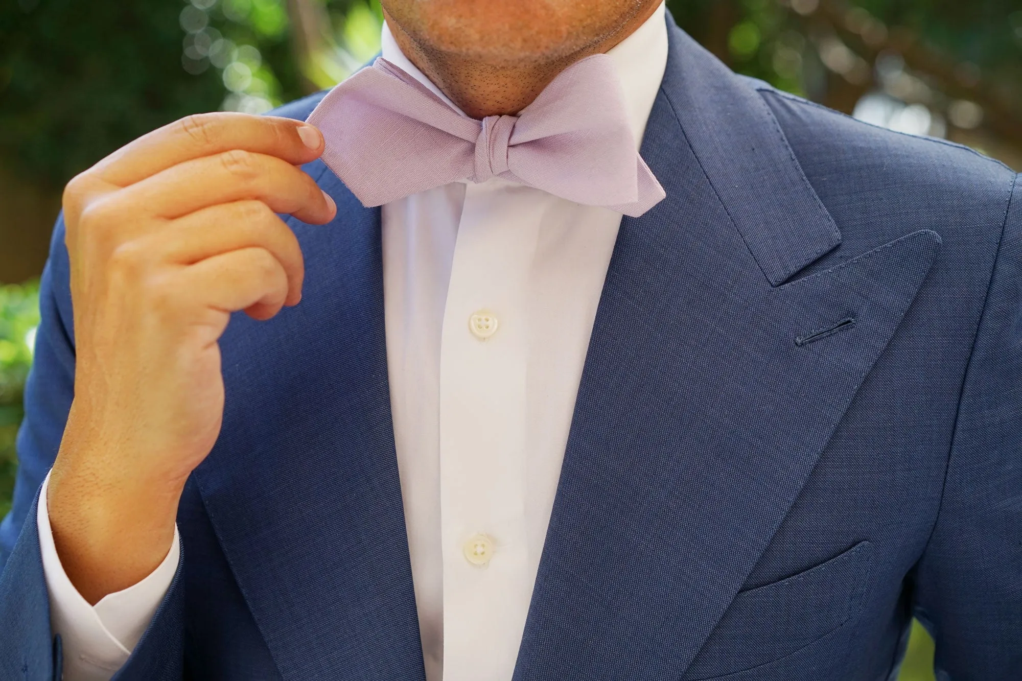 Purple Lilac Lavender Slub Linen Self Tie Diamond Tip Bow Tie