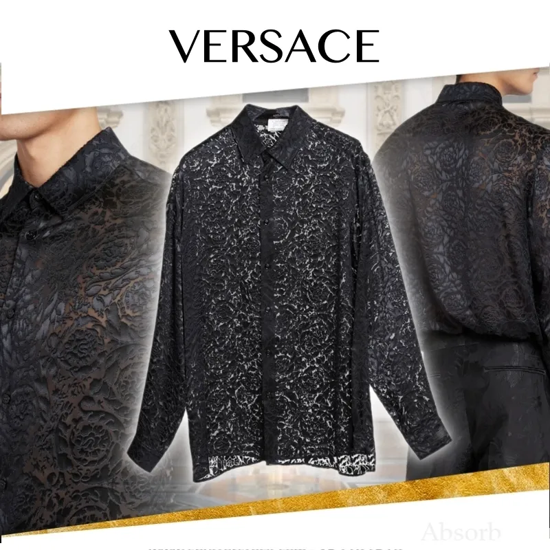 VERSACE Silk Long Sleeve Street Style Shirts