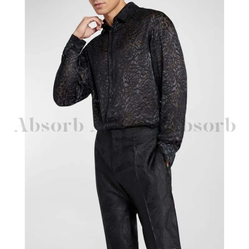 VERSACE Silk Long Sleeve Street Style Shirts