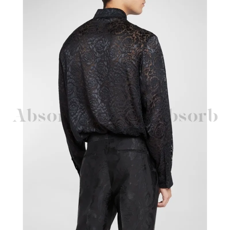 VERSACE Silk Long Sleeve Street Style Shirts