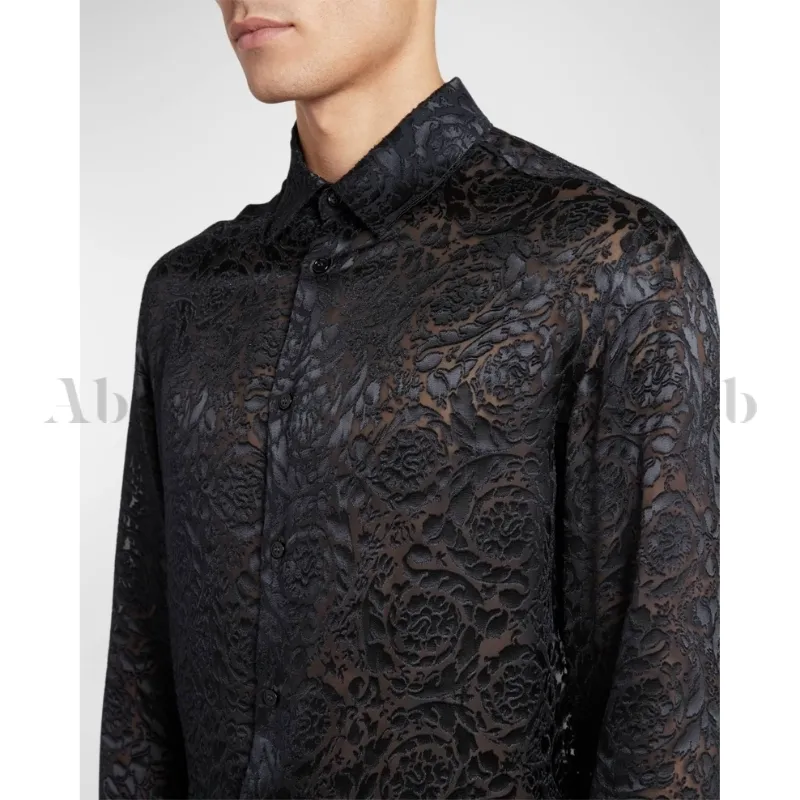 VERSACE Silk Long Sleeve Street Style Shirts