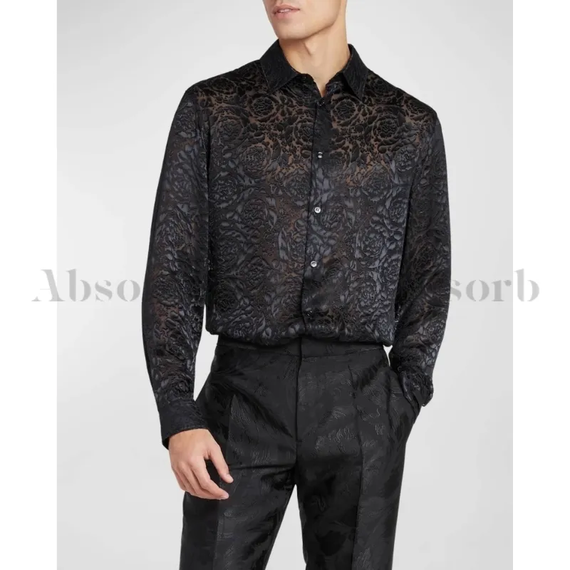 VERSACE Silk Long Sleeve Street Style Shirts