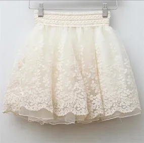 Lace Embroidered Tulle Mini Skirt - New Korean Fashion Pleated Skirt 20217 GS