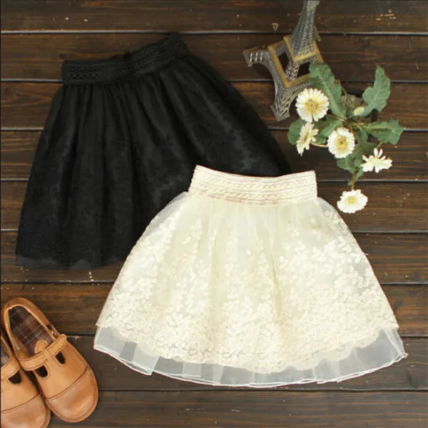 Lace Embroidered Tulle Mini Skirt - New Korean Fashion Pleated Skirt 20217 GS