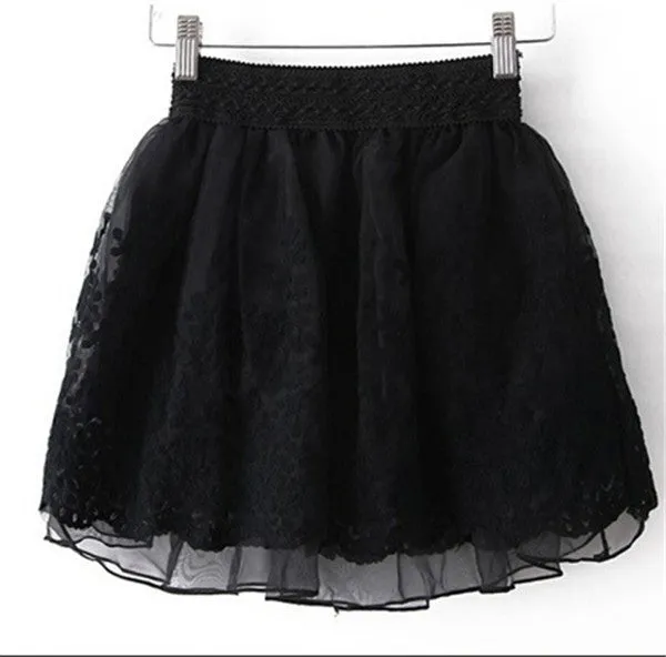 Lace Embroidered Tulle Mini Skirt - New Korean Fashion Pleated Skirt 20217 GS