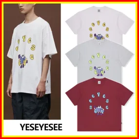 YESEYESEE Plain Cotton Short Sleeves Logo T-Shirts for Street Style