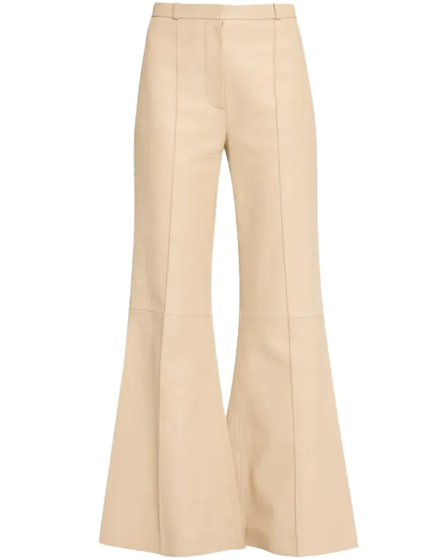 Flared Leather Pants with Zip Front