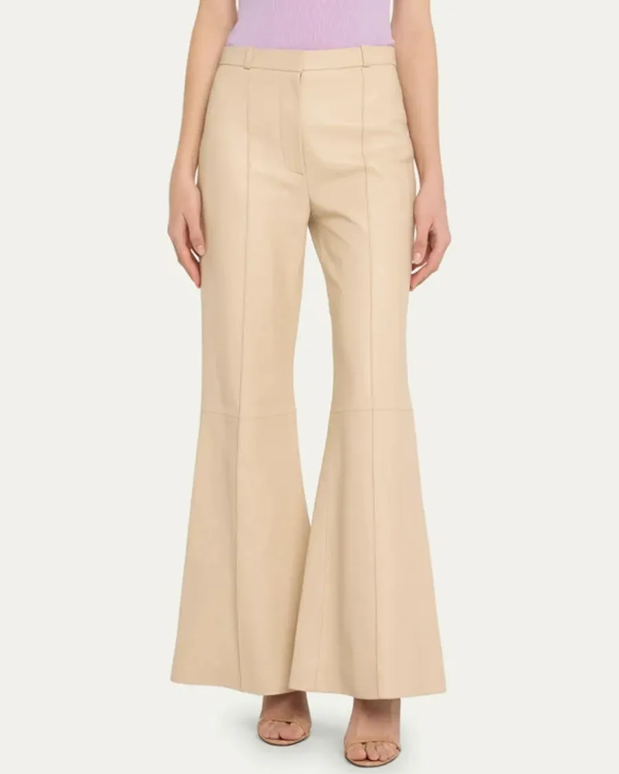 Flared Leather Pants with Zip Front