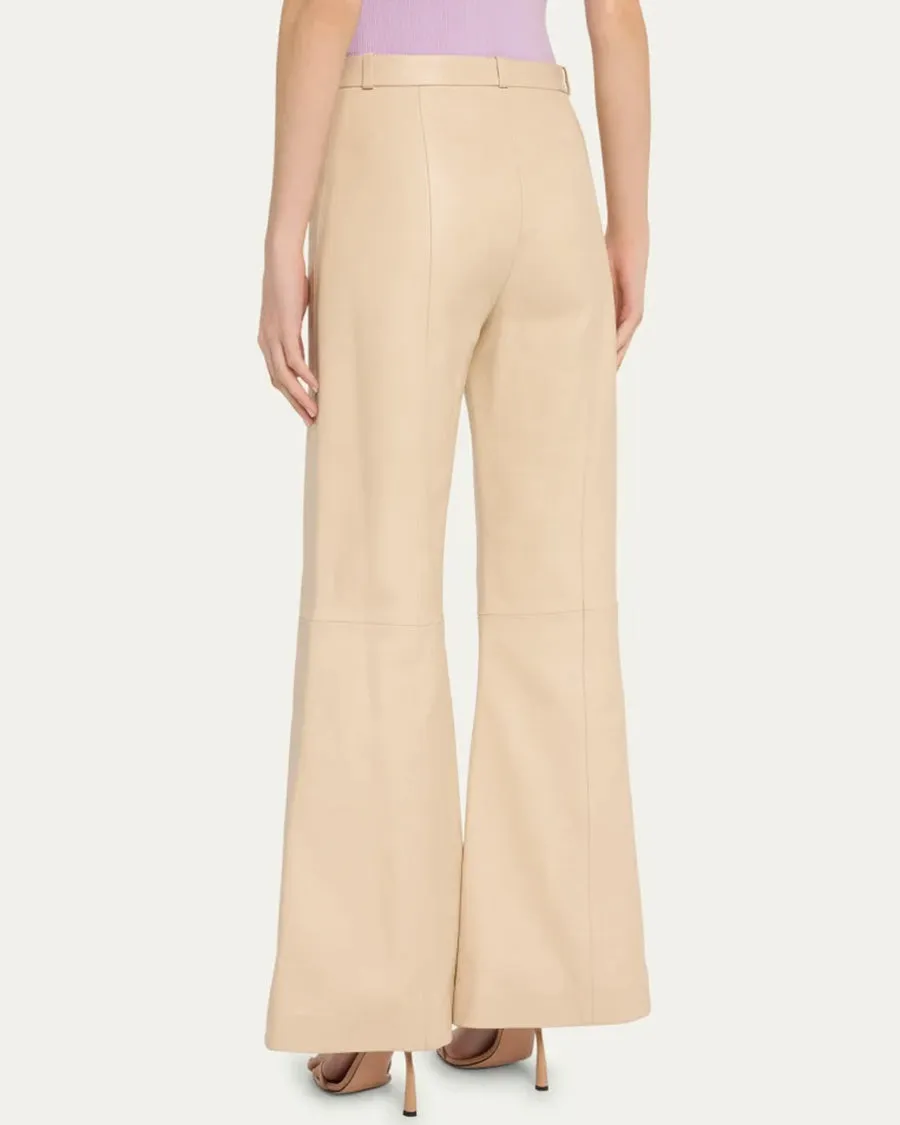 Flared Leather Pants with Zip Front