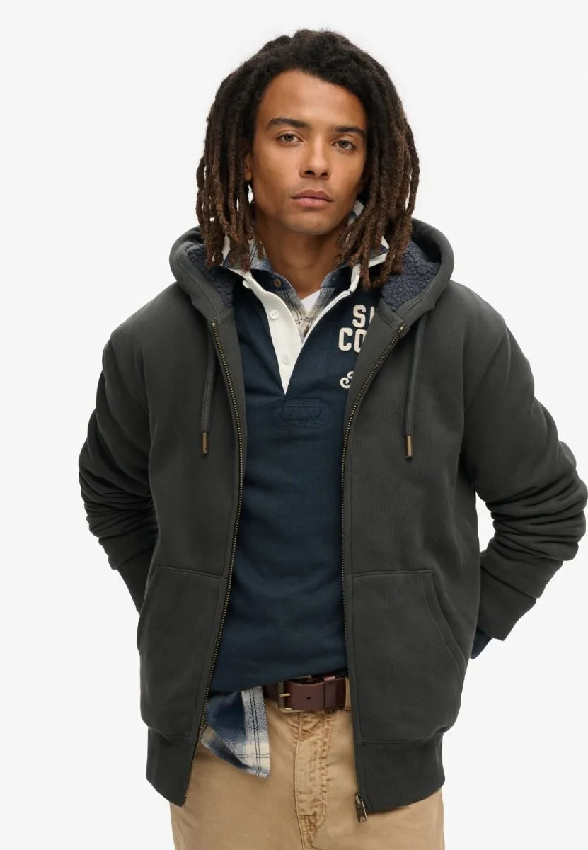 Warm Zip Up Hooded Sweatshirts from Superdry in Washed Black