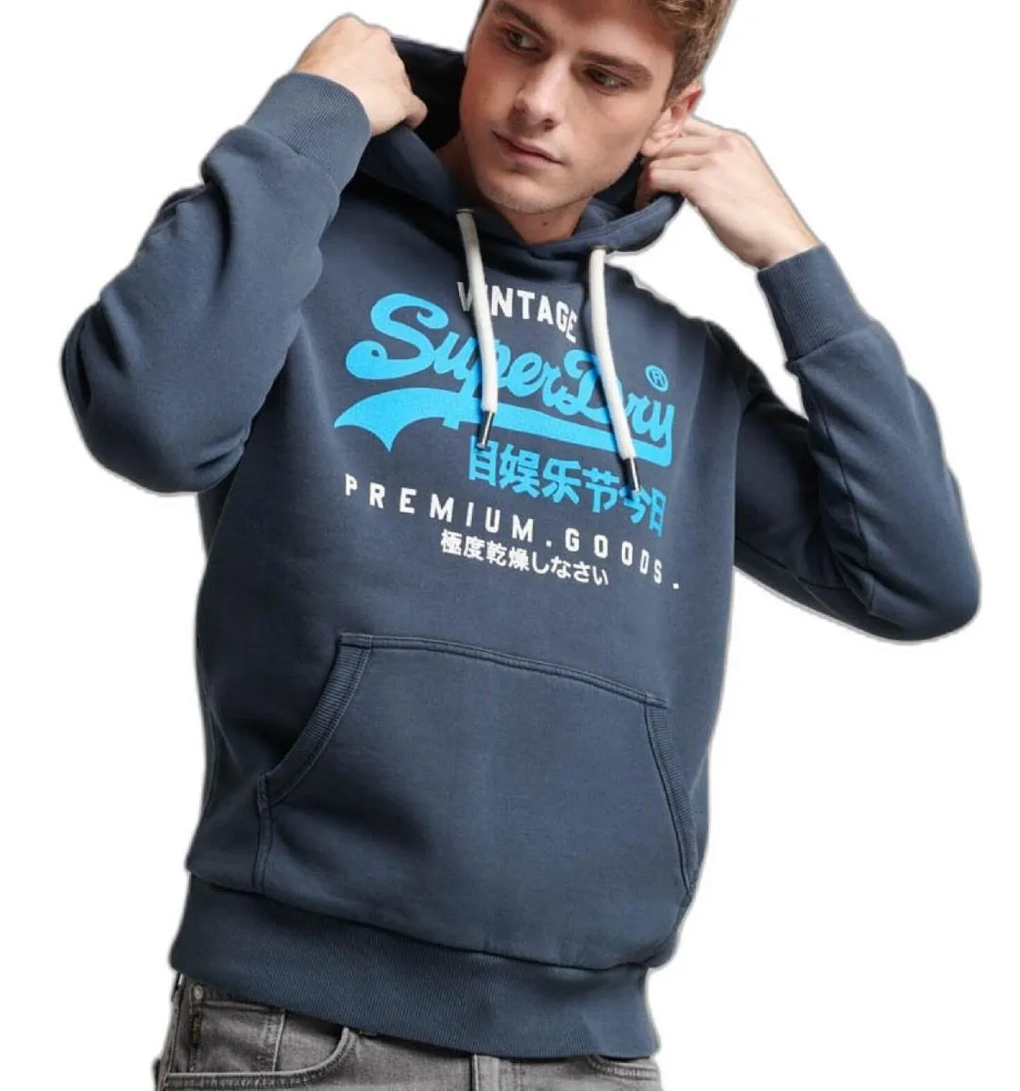 Superdry Premium Logo Hooded Sweatshirts Midnight Navy