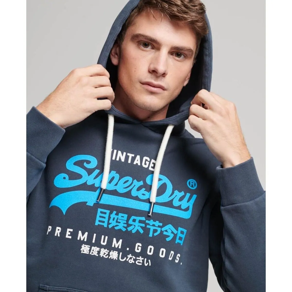 Superdry Premium Logo Hooded Sweatshirts Midnight Navy