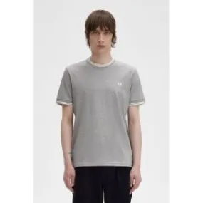 Grey Men's T-shirt with Double Stripe