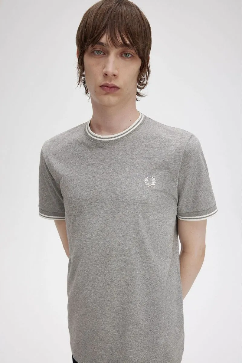 Grey Men's T-shirt with Double Stripe