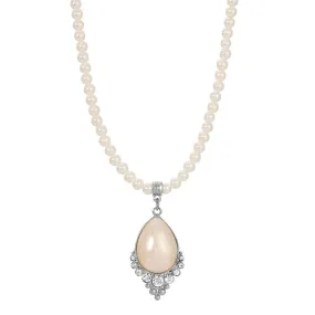 Teardrop Faux Pearl Crystal Accent Strand Pendant Necklace