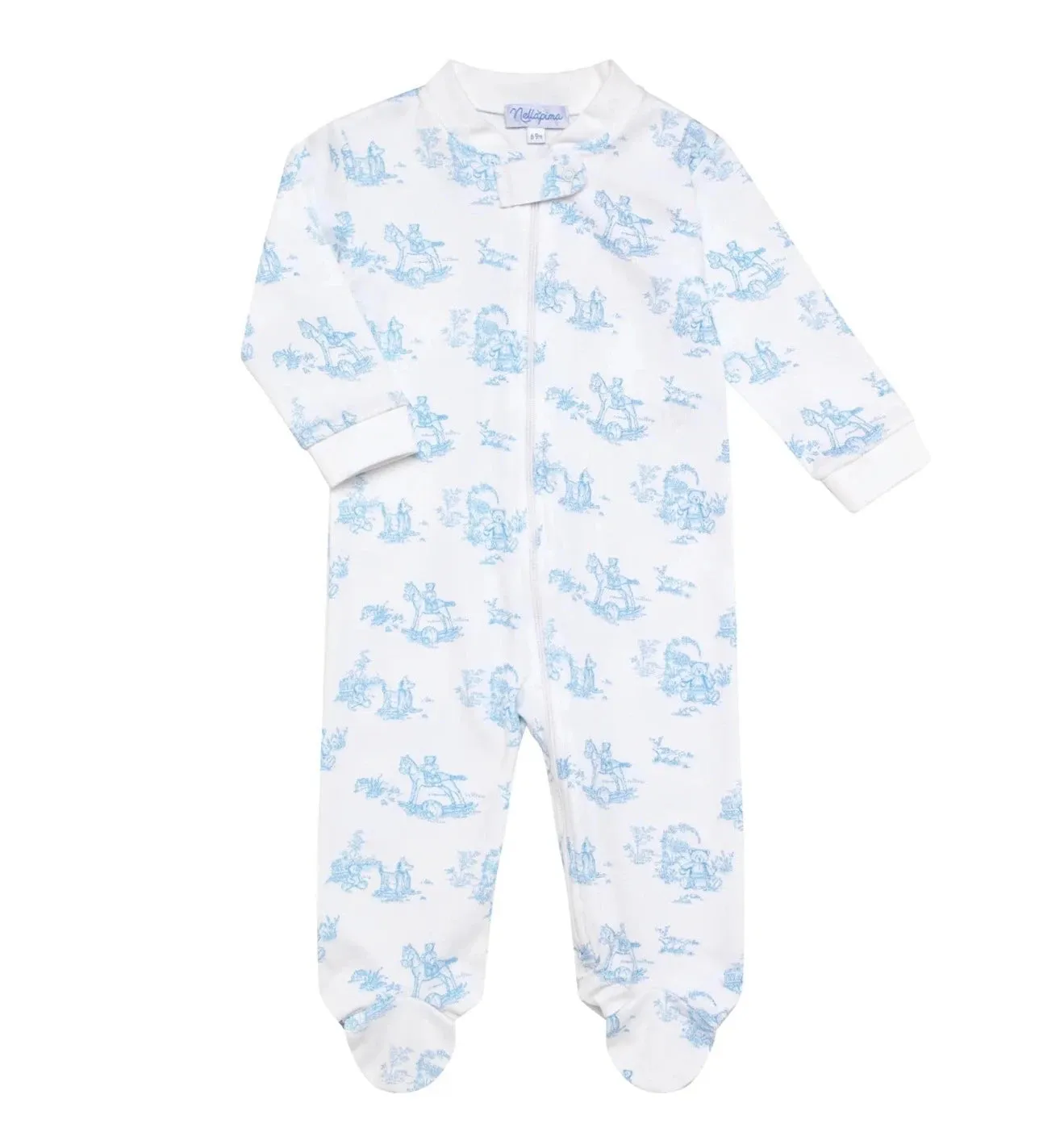 Toile Zipper Footie - Blue