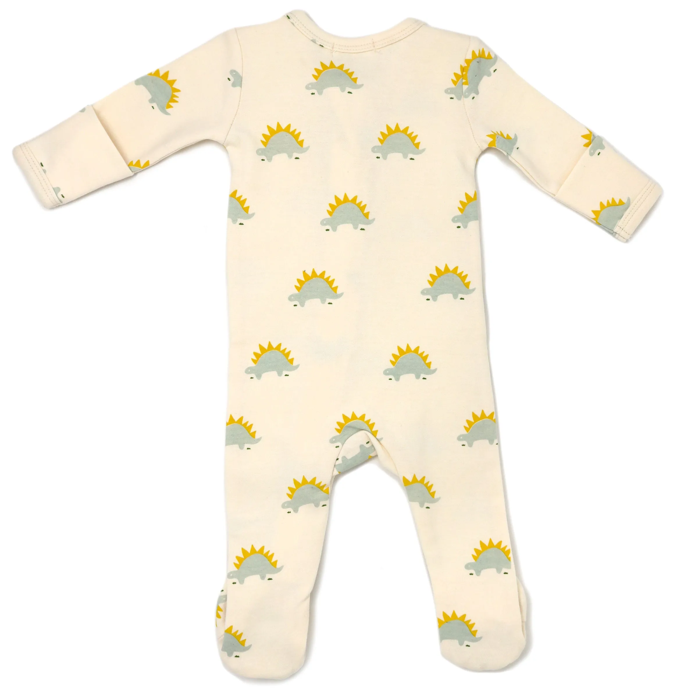 Mist Stegosaurus Print Baby Rib Zipper Footie in Vanilla