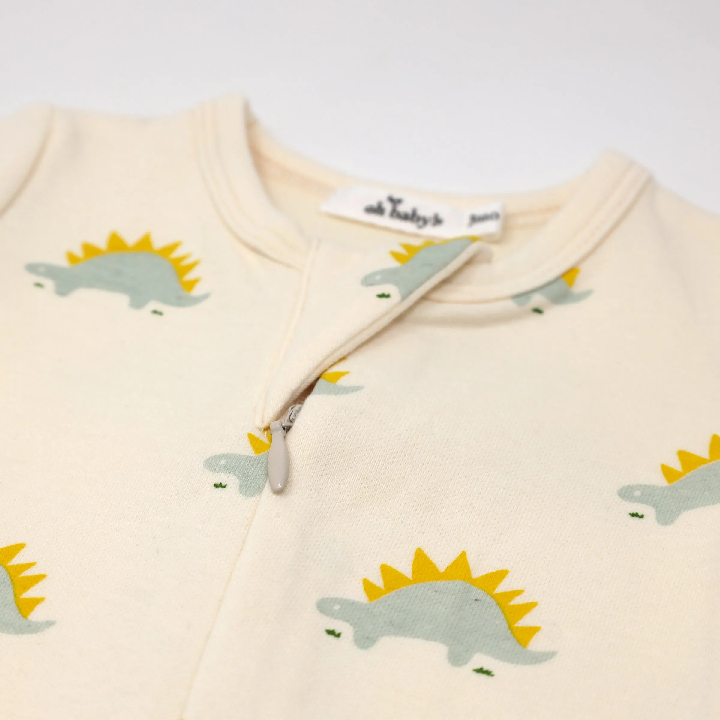 Mist Stegosaurus Print Baby Rib Zipper Footie in Vanilla