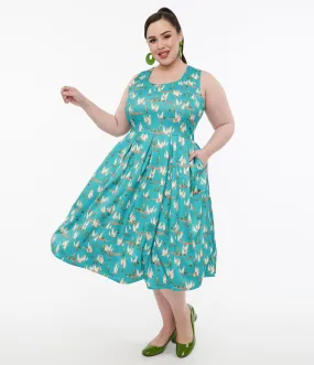 Turquoise Meerkat Print Swing Dress