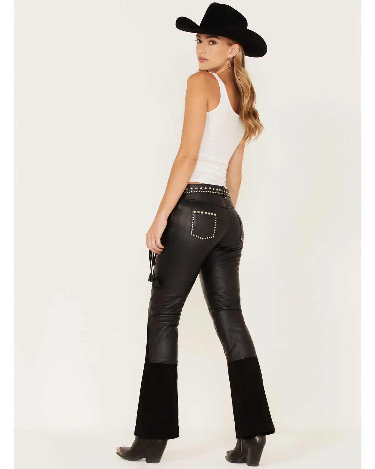 Understated Leather Women Wild Cats Mid Rise Leather Flare Pants