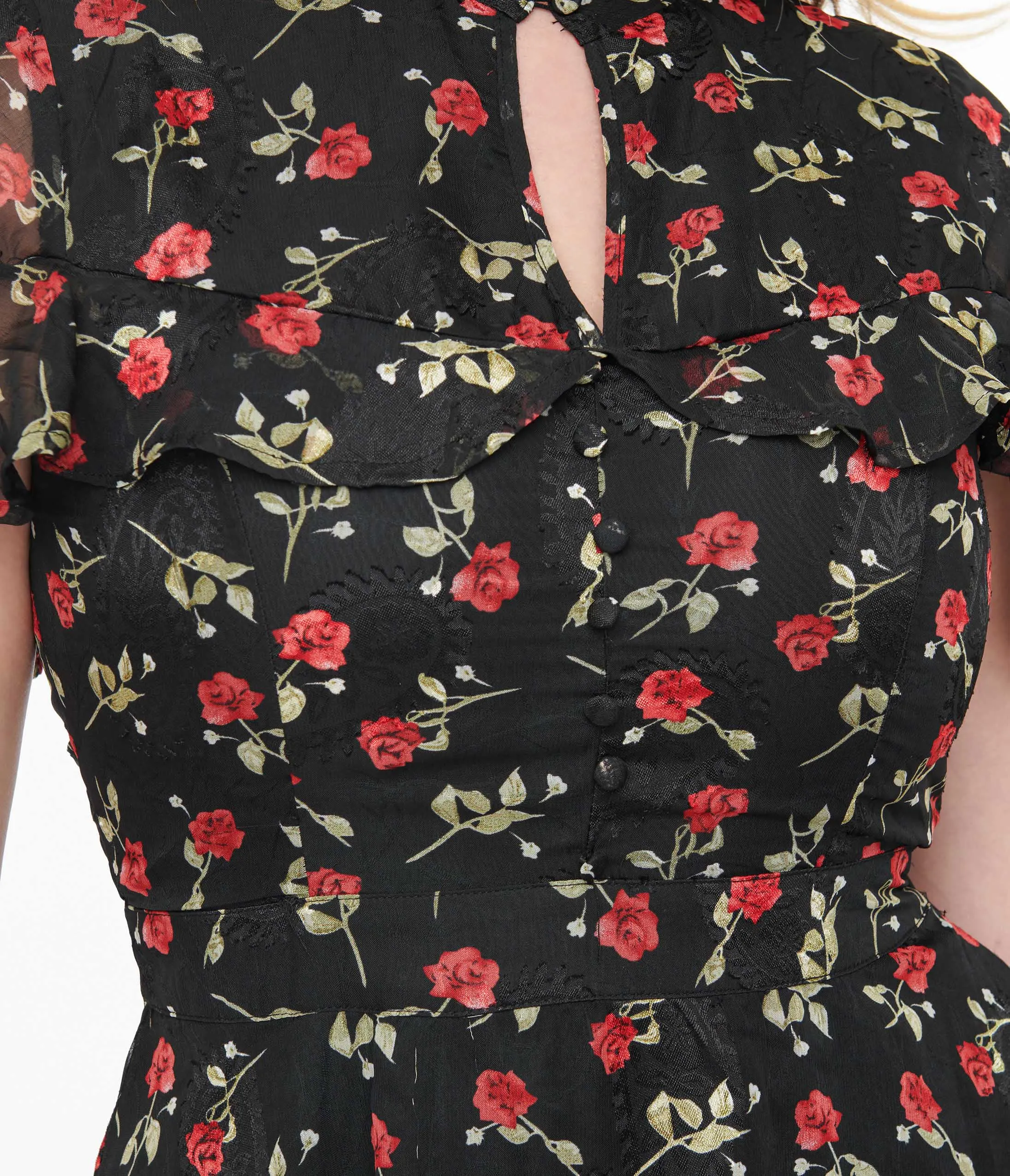 Vintage 1950s Capulet Fit & Flare Dress with Black & Red Roses by Unique