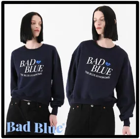 Bad Blue Unisex Street Style Logo Sweatshirts