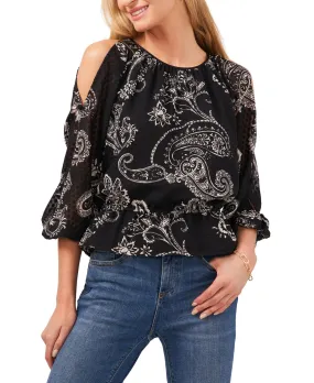 Blooming Paisley Cold Shoulder Top Black