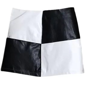 Vintage A-line Short Skirt in Patchwork Black and White