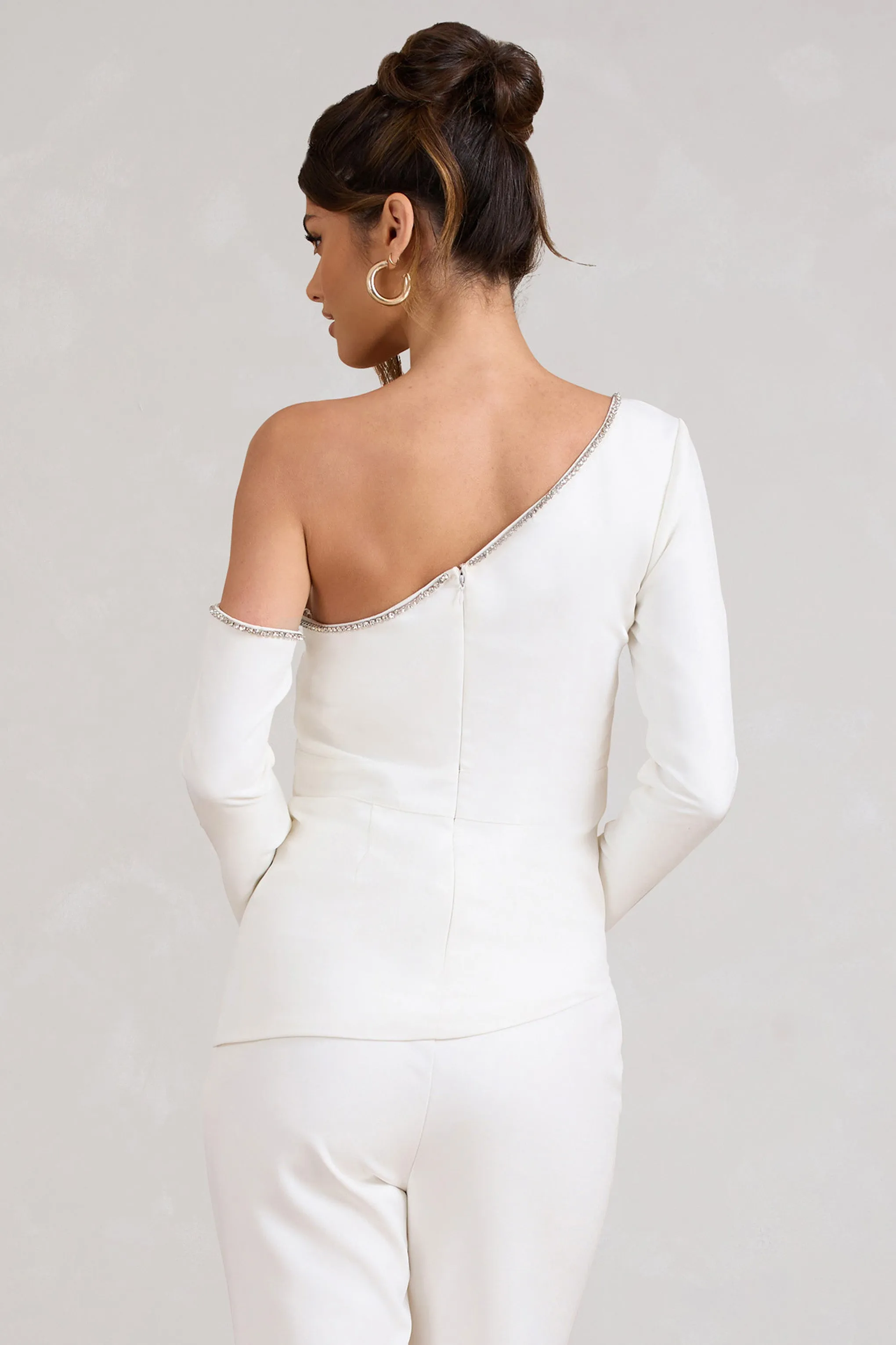 White Asymmetric Top With Diamante Trim