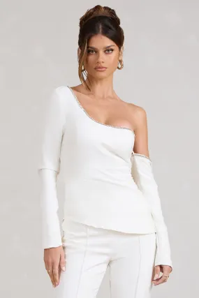 White Asymmetric Top With Diamante Trim