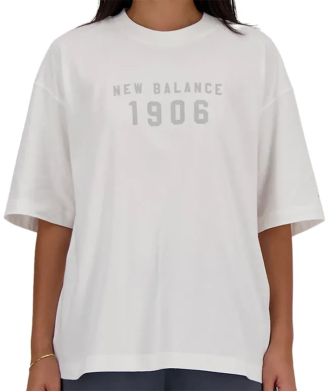 Oversized White Iconic Collegiate Jersey T-Shirt for Women by New Balance