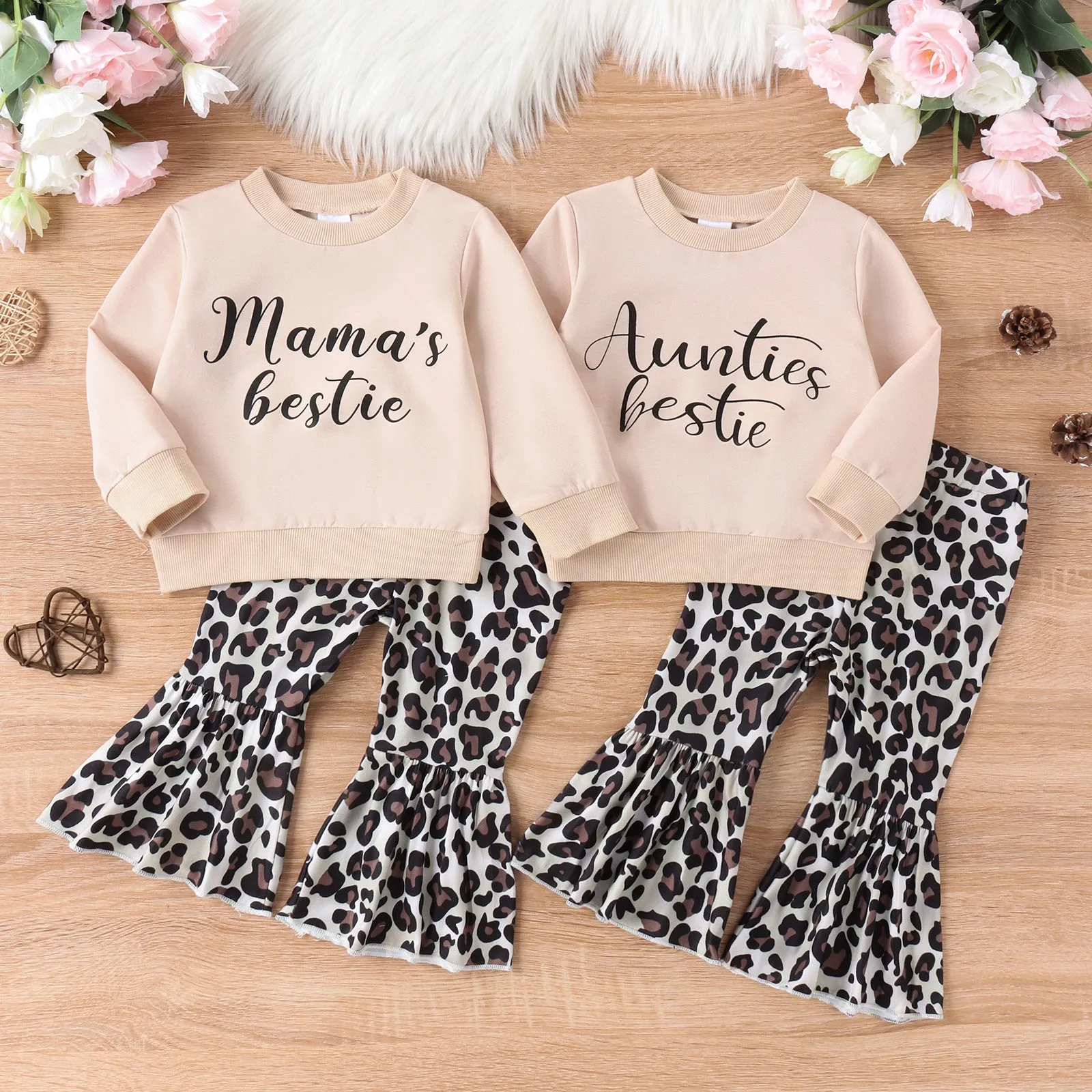 Wholesale Baby Girls' 2-Piece Sets: Lettered Tops and Leopard Print Pants