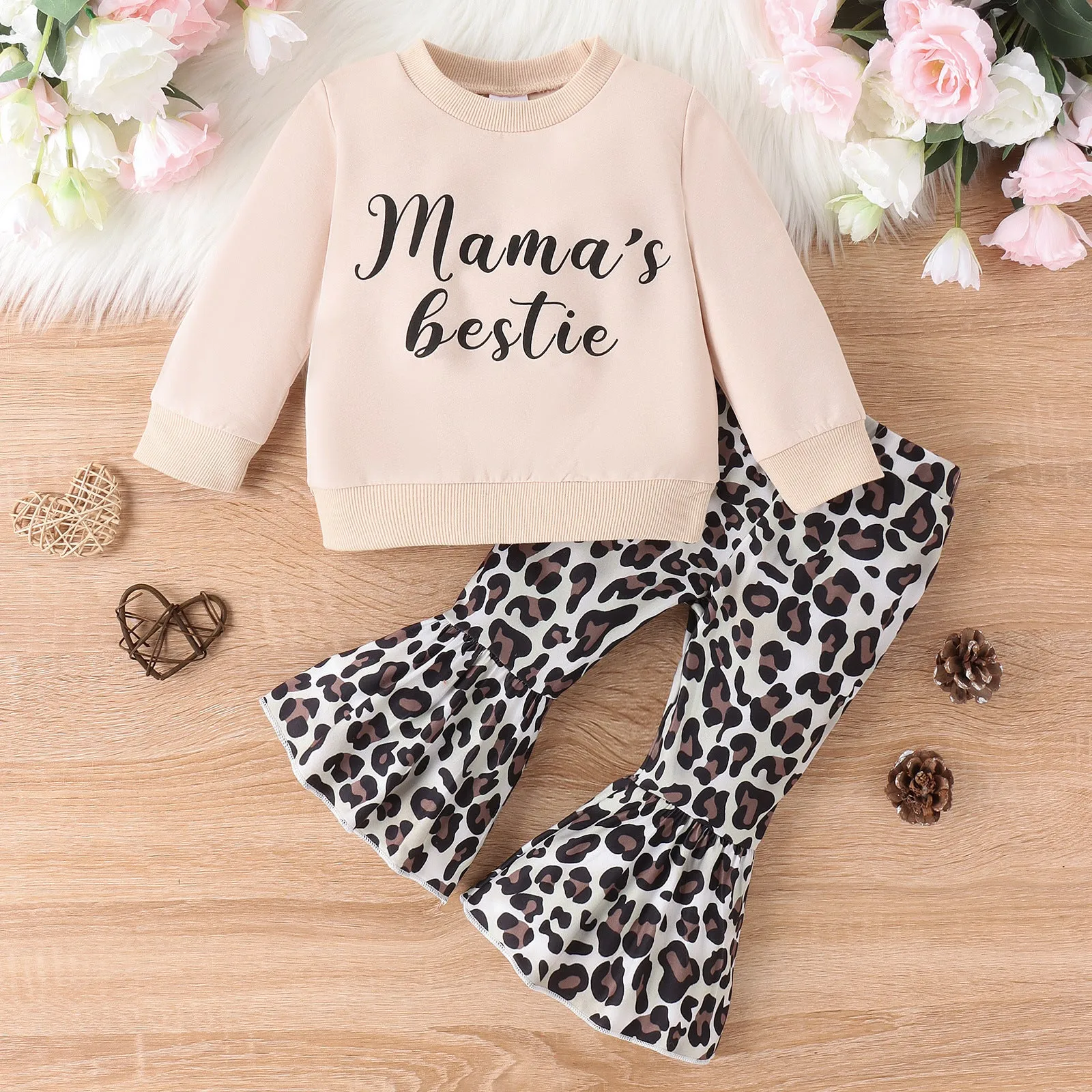 Wholesale Baby Girls' 2-Piece Sets: Lettered Tops and Leopard Print Pants